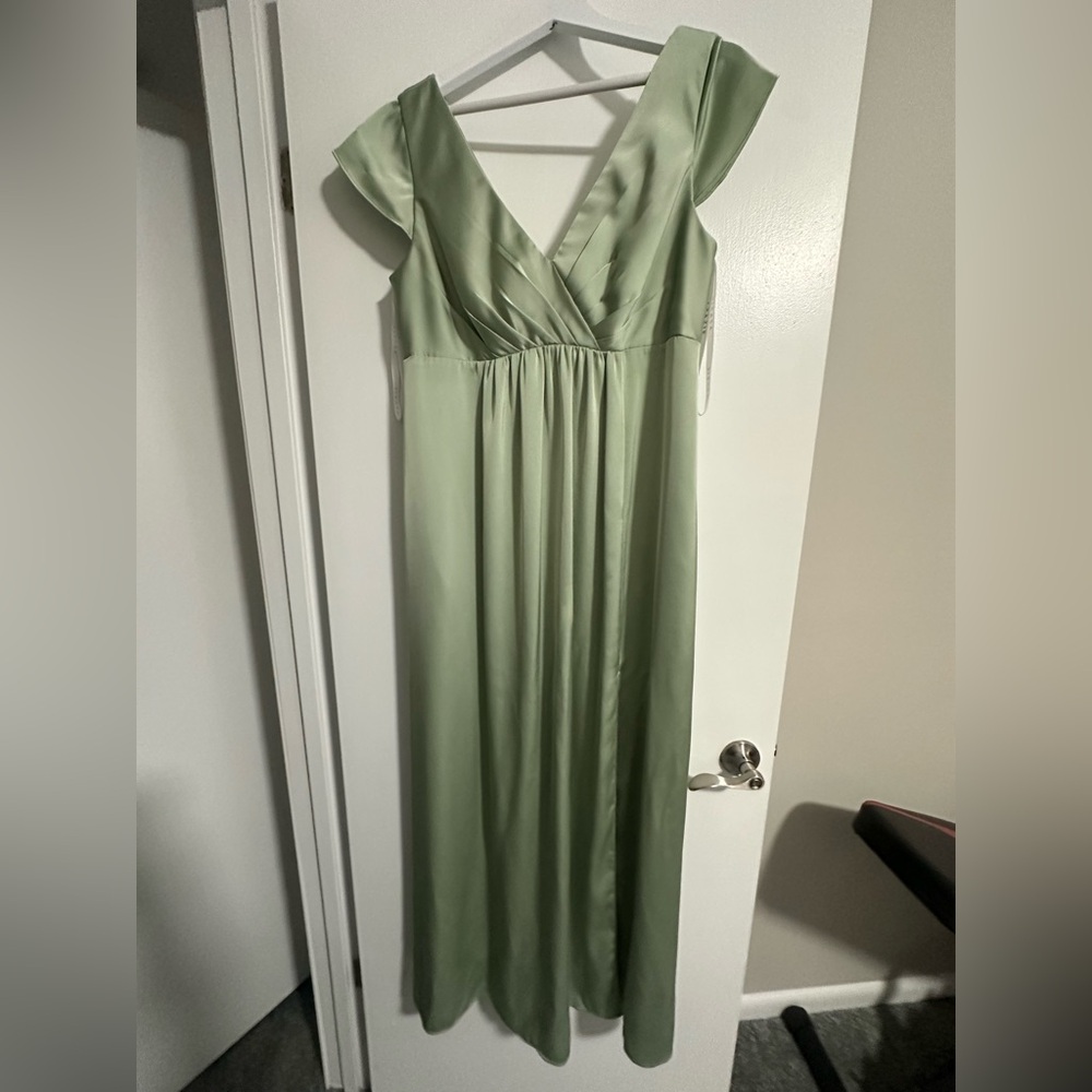 Azazie Allessia Stretch Satin Dress - Dusty Sage